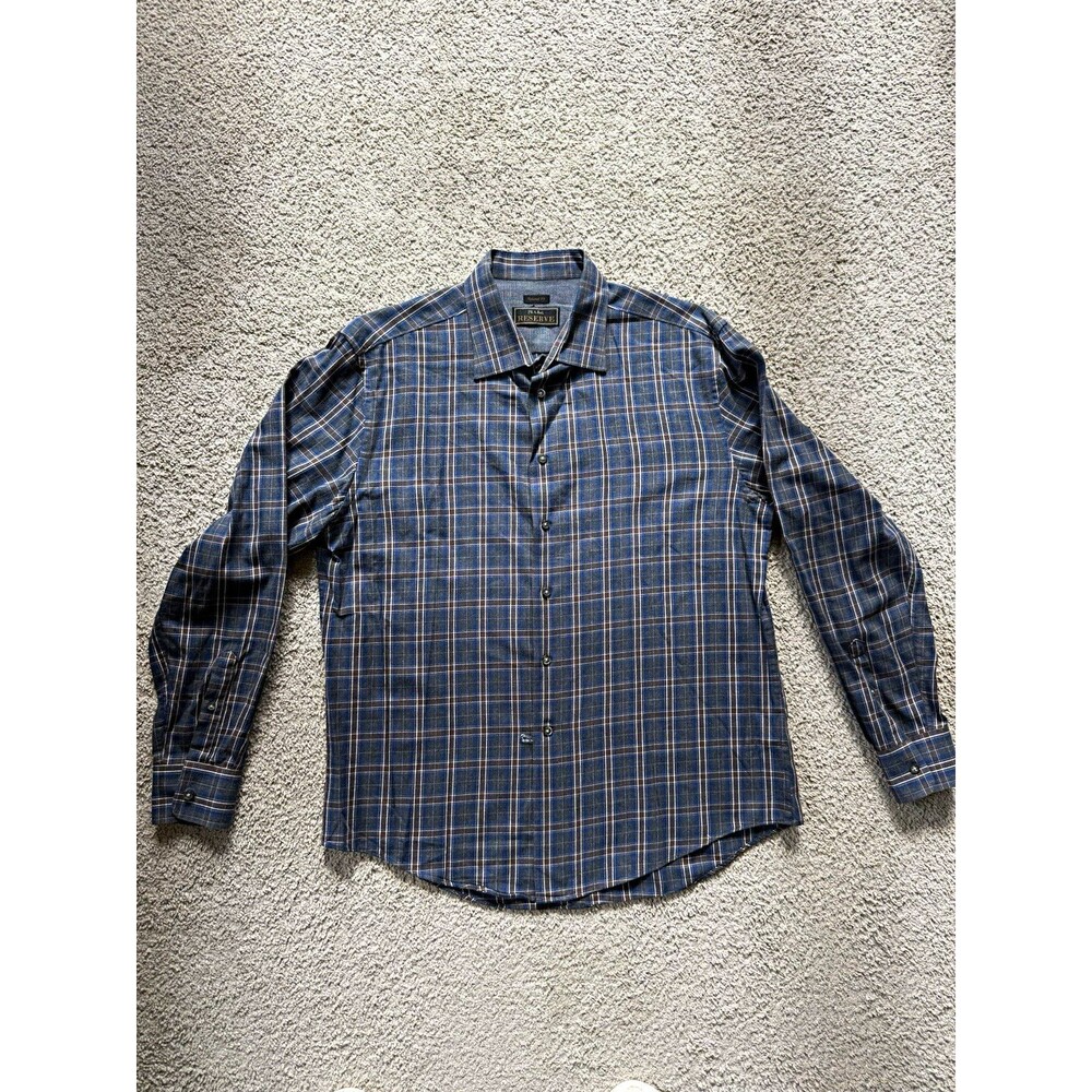 J.S. A. Bank Reserve Mens XL Tailored Fit Cotton Cashmere Plaid Dress Shirt